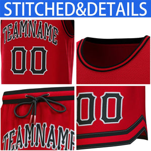 Maillot de basket-ball personnalisé rouge noir-rouge, ensembles classiques