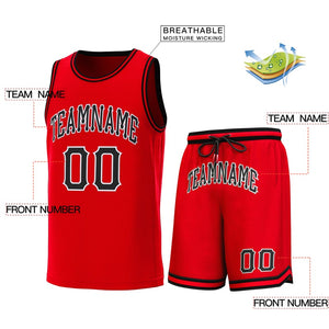 Maillot de basket-ball personnalisé rouge noir-rouge, ensembles classiques