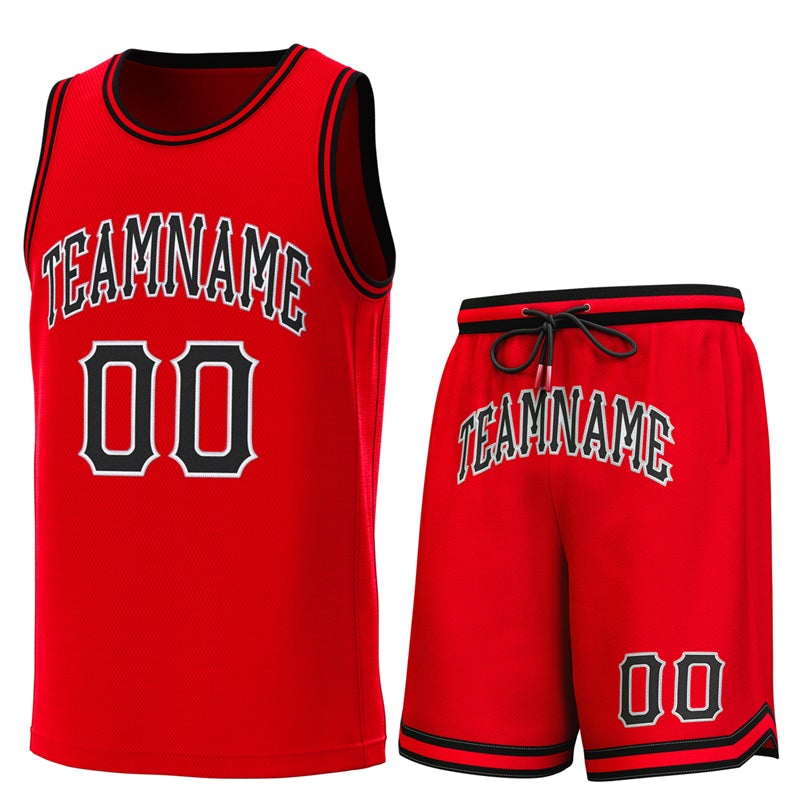 Maillot de basket-ball personnalisé rouge noir-rouge, ensembles classiques