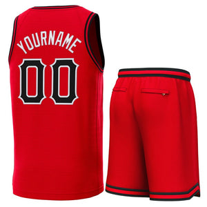 Maillot de basket-ball personnalisé rouge noir-rouge, ensembles classiques