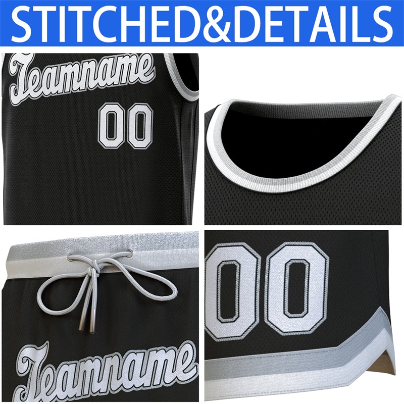 Maillot de basket-ball personnalisé, noir, gris, blanc, ensembles classiques