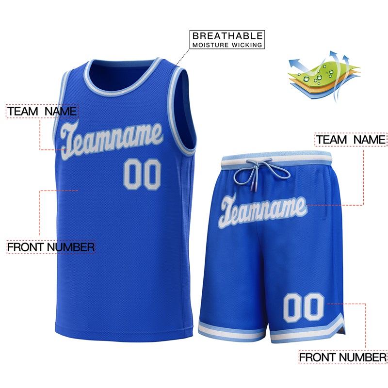 Custom Royal Light Blue-White Classic Sets Basketball Jersey