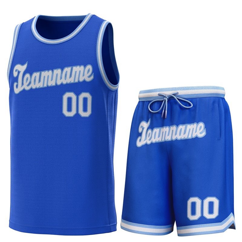 Custom Royal Light Blue-White Classic Sets Basketball Jersey