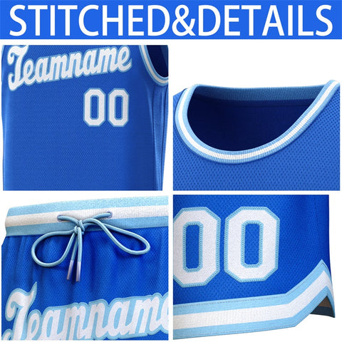 Custom Royal Light Blue-White Classic Sets Basketball Jersey