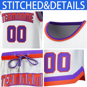 Maillot de basket-ball personnalisé blanc violet-orange, ensembles classiques