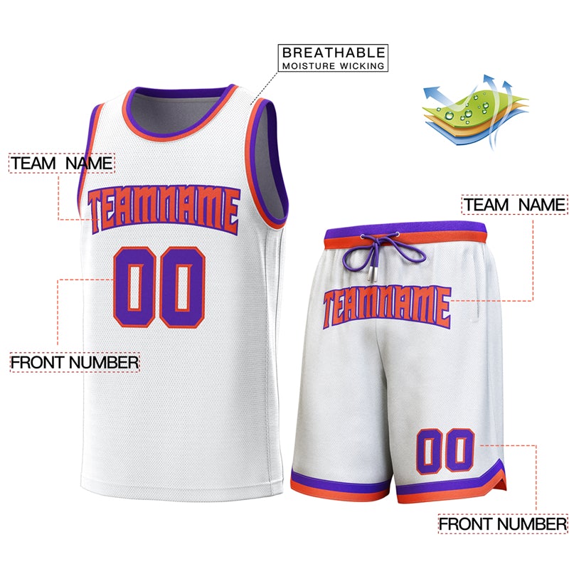 Custom White Purple-Orange Classic Sets Basketball Jersey