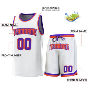 Maillot de basket-ball personnalisé blanc violet-orange, ensembles classiques