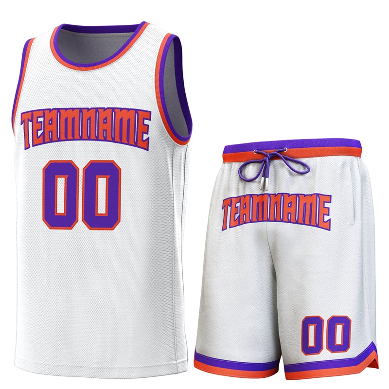 Maillot de basket-ball personnalisé blanc violet-orange, ensembles classiques