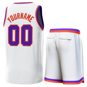 Maillot de basket-ball personnalisé blanc violet-orange, ensembles classiques