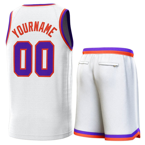 Custom White Purple-Orange Classic Sets Basketball Jersey