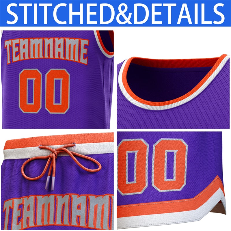 Custom Purple Orange-White Classic Sets Basketball Jersey