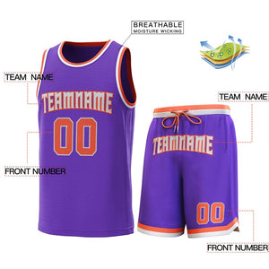 Maillot de basket-ball personnalisé violet orange-blanc, ensembles classiques