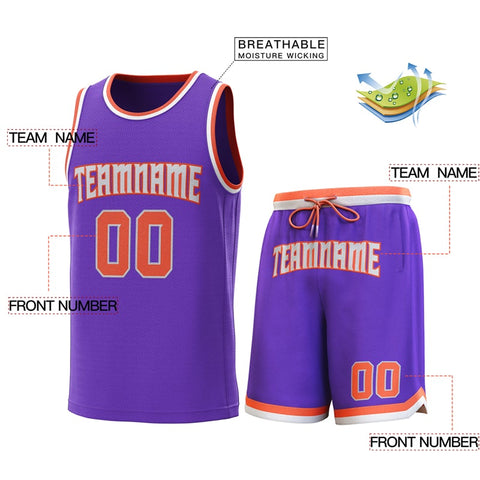 Custom Purple Orange-White Classic Sets Basketball Jersey