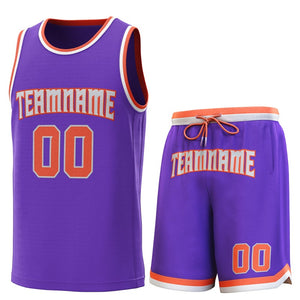 Maillot de basket-ball personnalisé violet orange-blanc, ensembles classiques