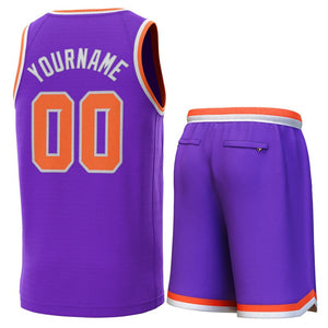 Maillot de basket-ball personnalisé violet orange-blanc, ensembles classiques