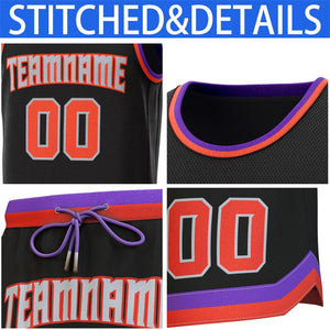 Maillot de basket-ball personnalisé noir violet-orange, ensembles classiques