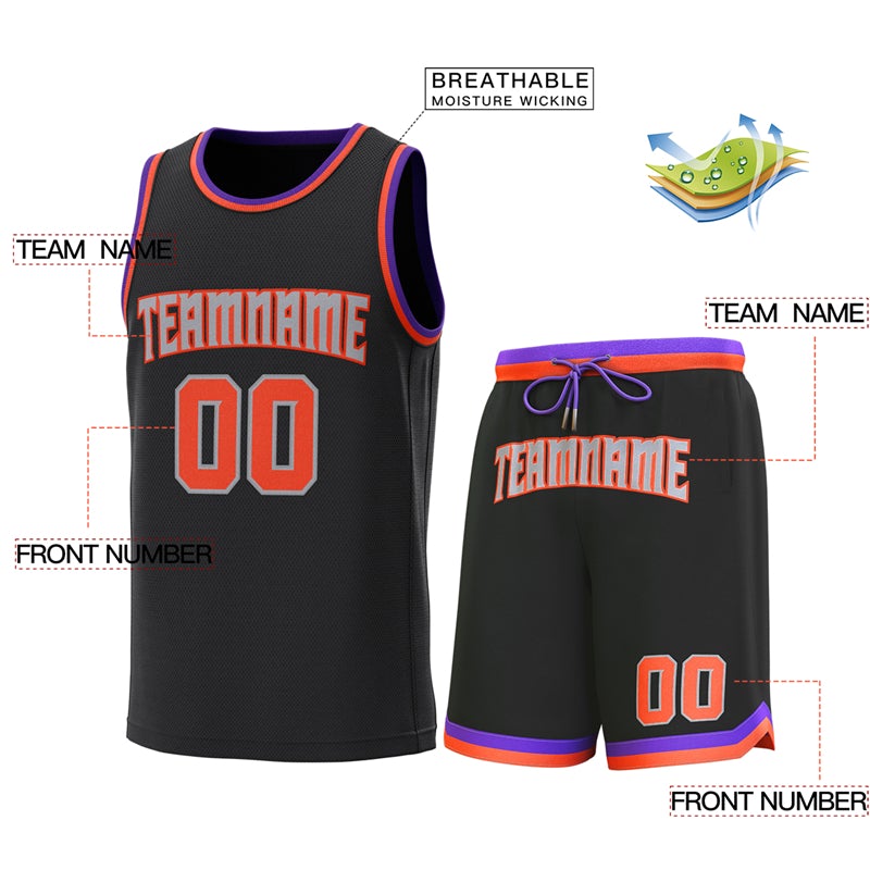 Custom Black Purple-Orange Classic Sets Basketball Jersey