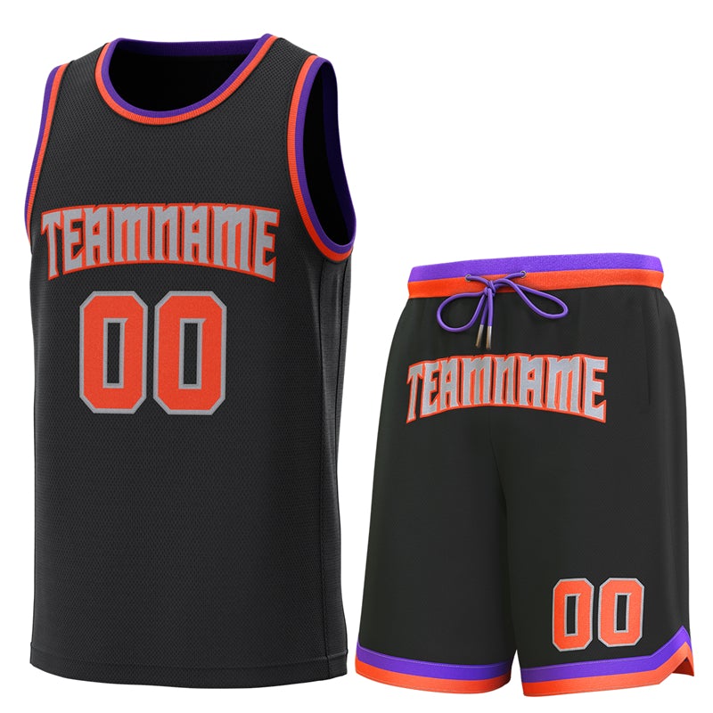 Maillot de basket-ball personnalisé noir violet-orange, ensembles classiques