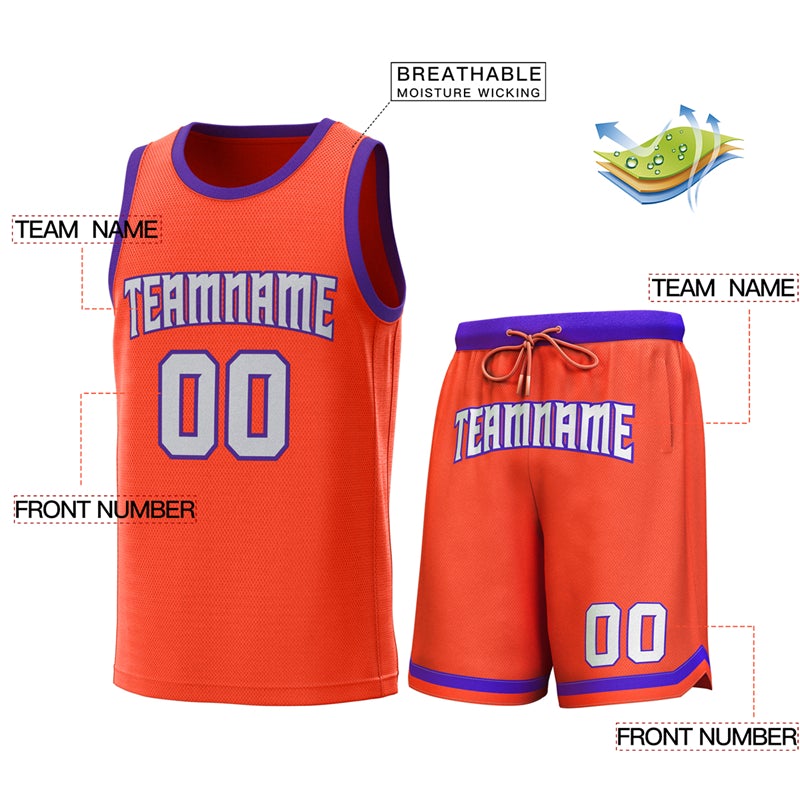 Maillot de basket-ball personnalisé Orange violet, ensembles classiques