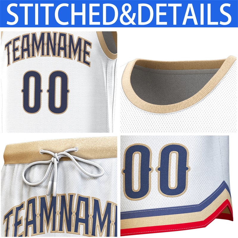 Custom White Gold Classic Sets Basketball Jersey