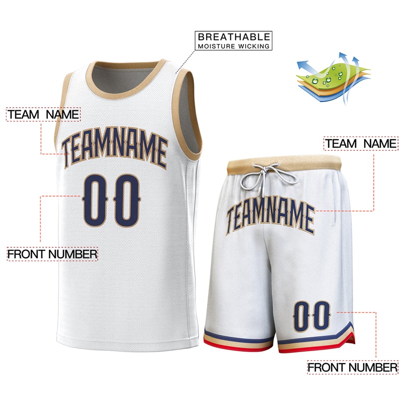 Custom White Gold Classic Sets Basketball Jersey