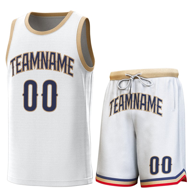 Custom White Gold Classic Sets Basketball Jersey