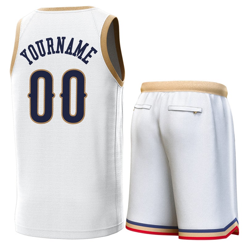 Custom White Gold Classic Sets Basketball Jersey