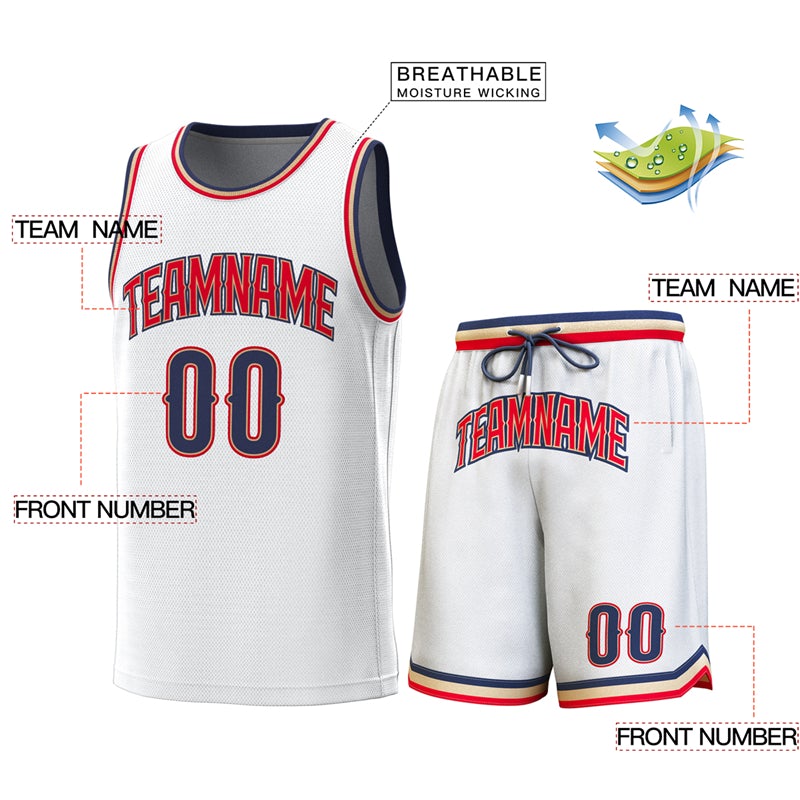 Custom White Navy-Gold Classic Sets Basketball Jersey