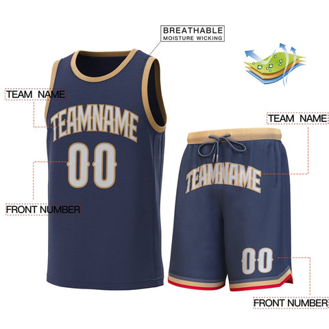 Custom Navy Gold Classic Sets Basketball Jersey