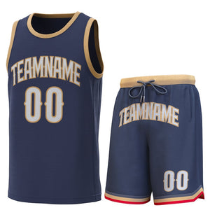 Maillot de basket-ball personnalisé en or bleu marine, ensembles classiques