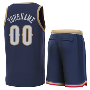 Maillot de basket-ball personnalisé en or bleu marine, ensembles classiques