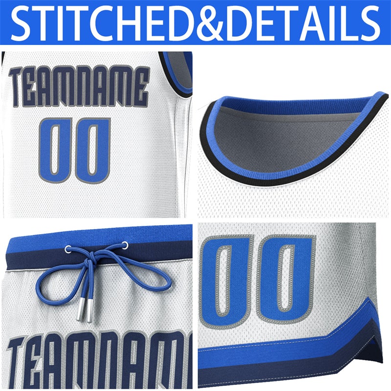 Custom White Lt Blue-Navy Classic Sets Basketball Jersey