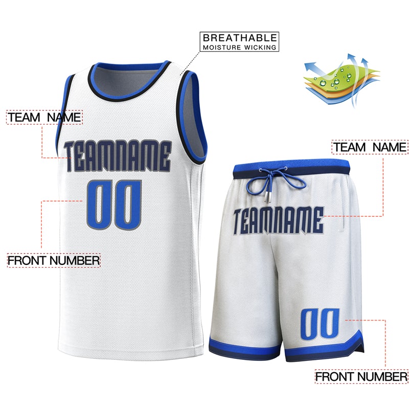 Custom White Lt Blue-Navy Classic Sets Basketball Jersey