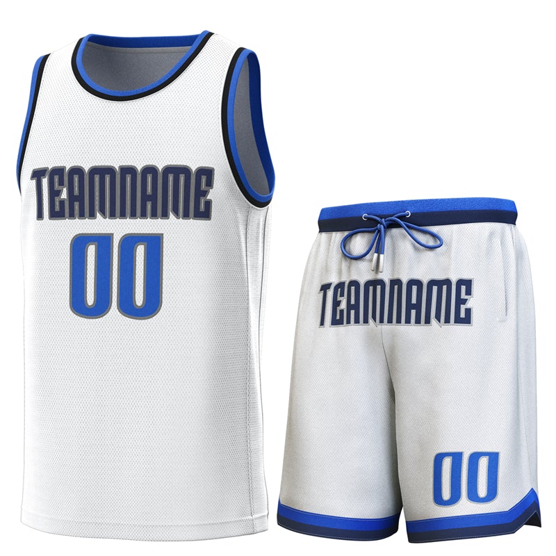 Custom White Lt Blue-Navy Classic Sets Basketball Jersey