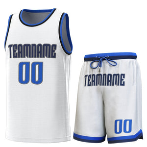 Maillot de basket-ball personnalisé blanc Lt bleu marine, ensembles classiques