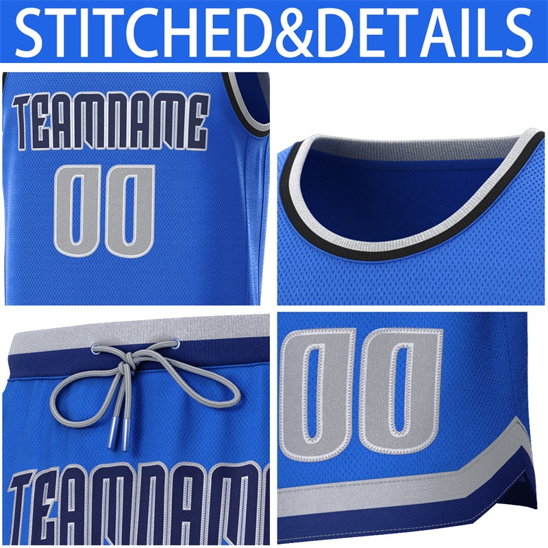 Custom Light Blue Gray-Navy Classic Sets Basketball Jersey