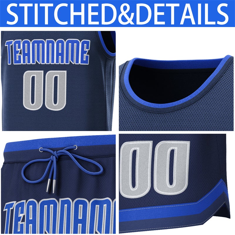 Custom Navy Lt Blue-Navy Classic Sets Basketball Jersey