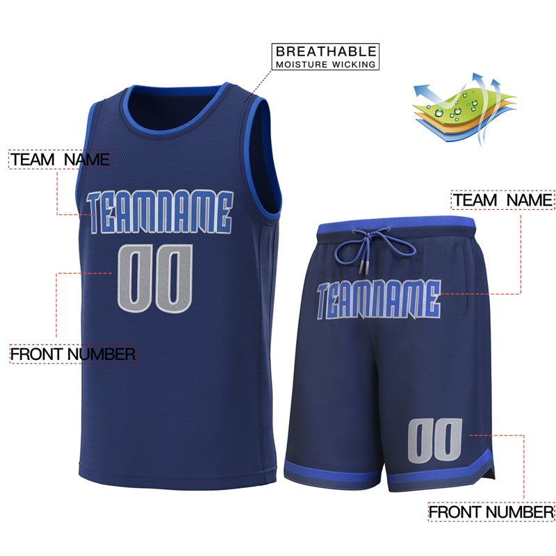 Custom Navy Lt Blue-Navy Classic Sets Basketball Jersey