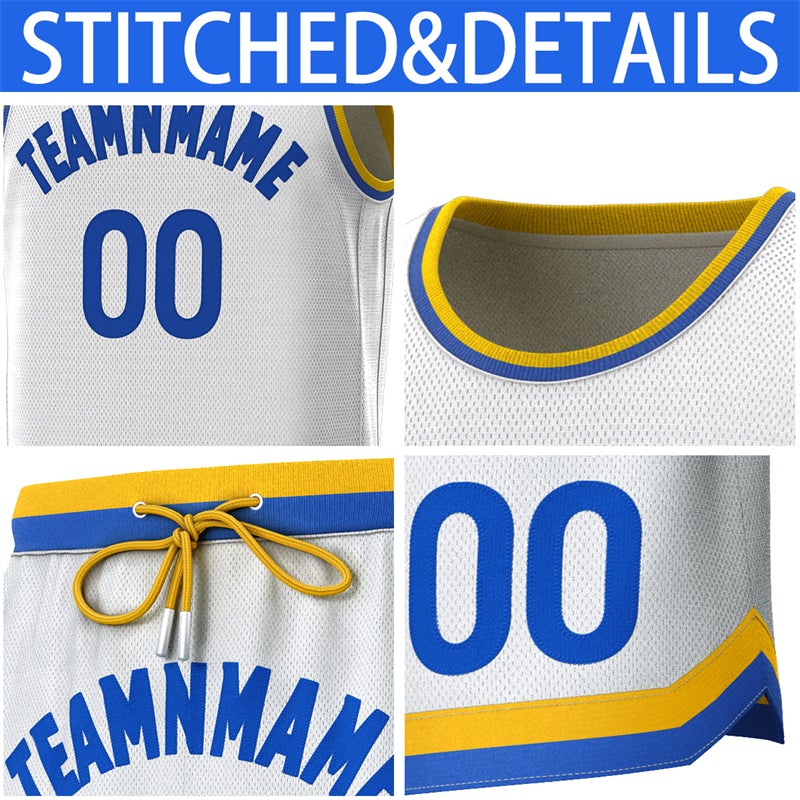 Custom White Yellow-Royal Classic Sets Basketball Jersey