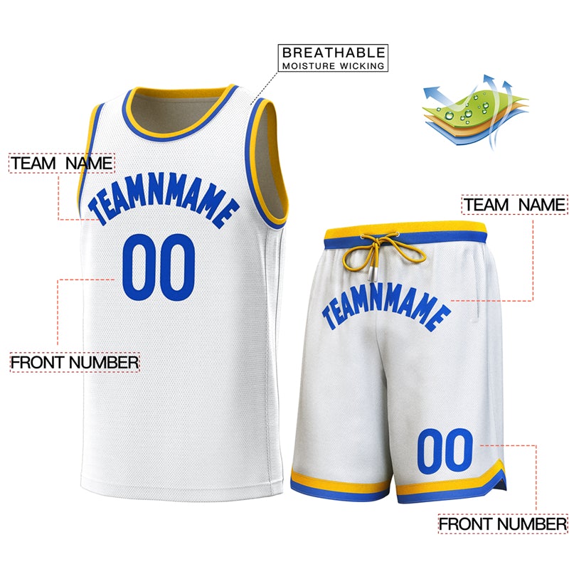 Custom White Yellow-Royal Classic Sets Basketball Jersey