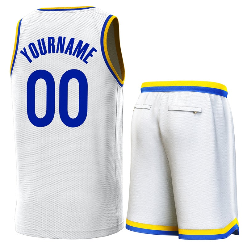 Custom White Yellow-Royal Classic Sets Basketball Jersey