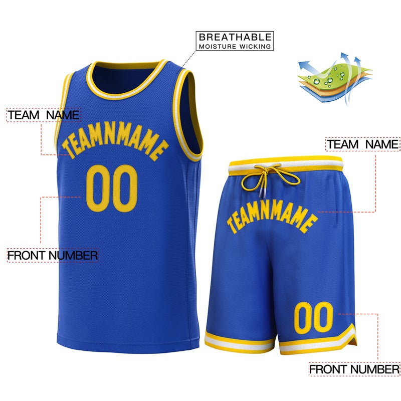 Maillot de basket-ball personnalisé Royal jaune-jaune, ensembles classiques