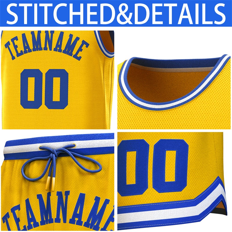 Maillot de basket-ball classique jaune Royal-blanc personnalisé