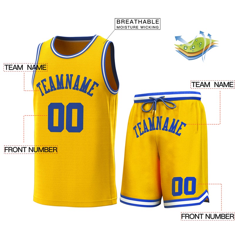 Custom Yellow Royal-White Classic Sets Basketball Jersey