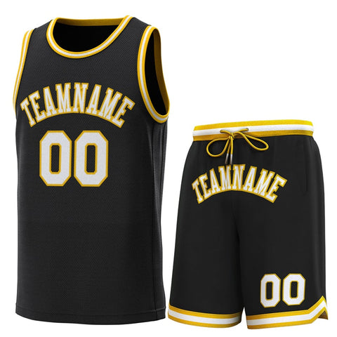 Custom Black Yellow-White Classic Sets Basketball Jersey