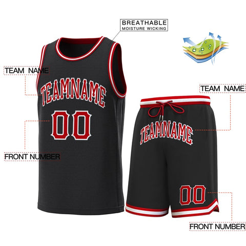 Custom Black Red-White-Classic Sets Basketball Jersey