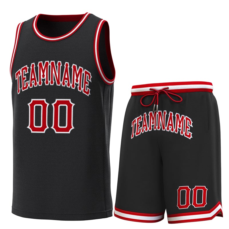 Maillot de basket-ball personnalisé noir rouge-blanc-classique