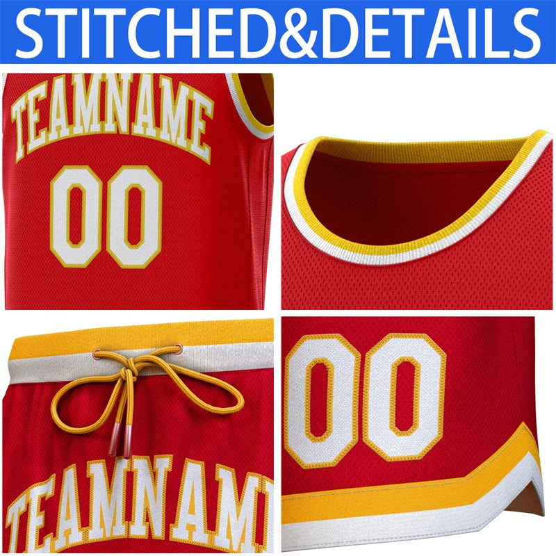 Maillot de basket-ball classique personnalisé rouge jaune-blanc