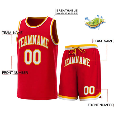 Custom Red Yellow-White Classic Sets Basketball Jersey