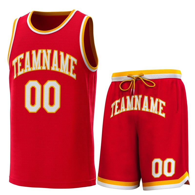 Maillot de basket-ball classique personnalisé rouge jaune-blanc